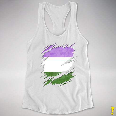 Genderqueer Pride Flag Ripped Reveal Racerback Tank - White